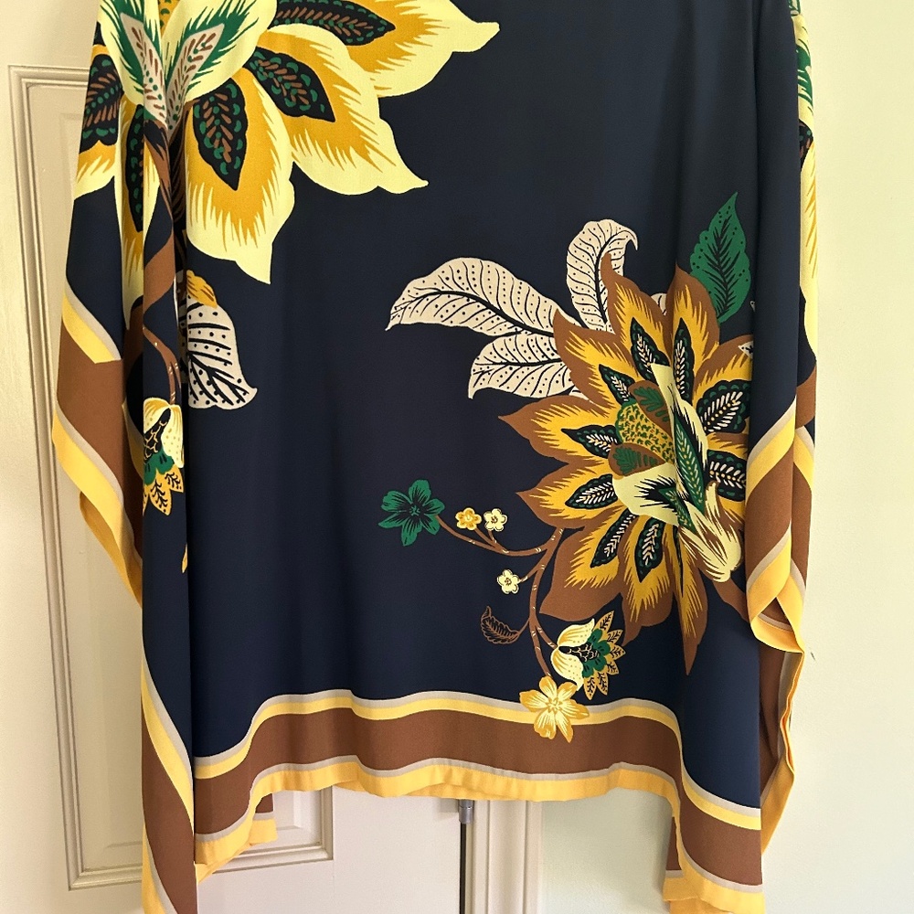 Chicos navy floral print poncho